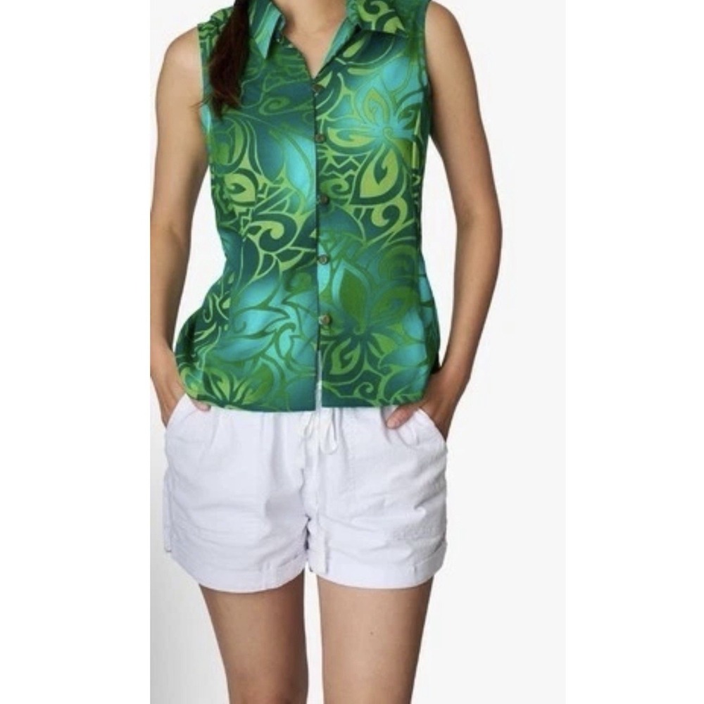VTG The Hawaiian Original Floral Sleeveless Button Up Shirt Women Size 2XL Green